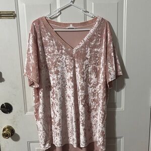 Amaryllis Pink Velvet V-Neck Top